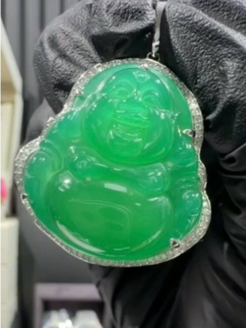 925 sterling, silver natural Green Jade Buddha Pendant